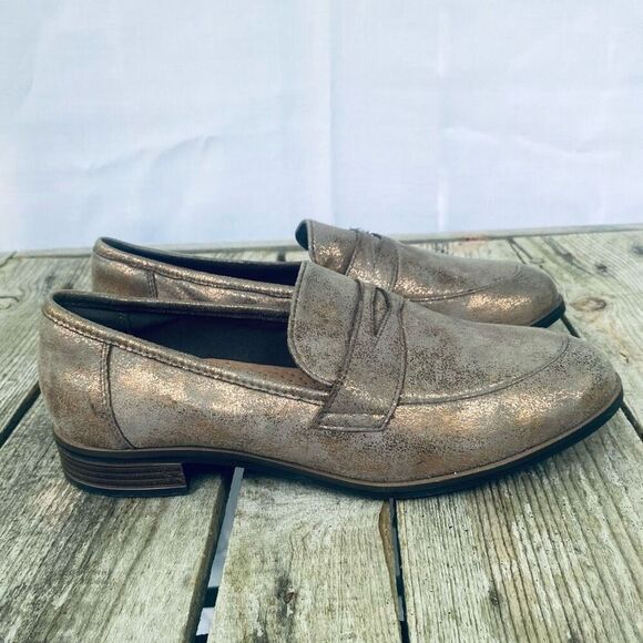 Clarks Collection Copper Metallic Penny Loafers Women’s 8.5W Slip-On Comfort Fla - Picture 3 of 8